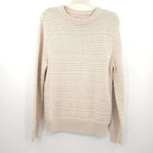 J. Crew NWT mens cotton crew neck pullover sweater Size L ivory fisherman